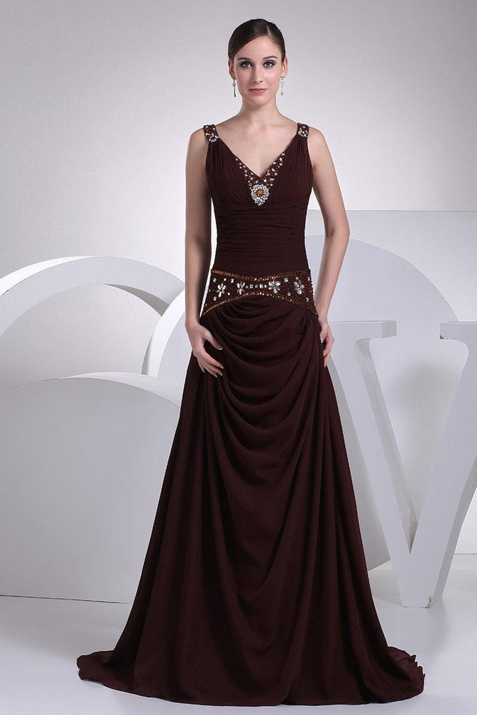 Sexy V-neck A-line Beaded Cut Out Prom Dress