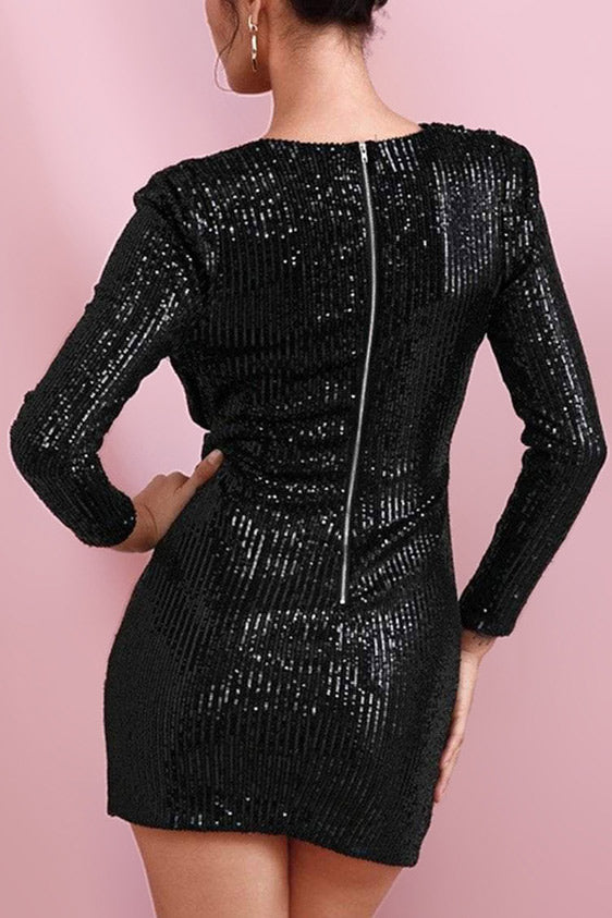 Sexy Black Long Sleeve Sequins Party Dress 