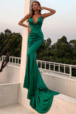 Sexy Dark Green Backless Prom Gown Evening Dresses