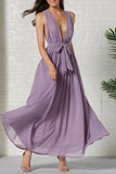 Sleeveless Lilac Deep V-Neck Prom Gown Evening Dress