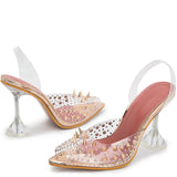 Sexy Nude Peep Toe Sandals With Rivets - Mislish
