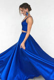 Elegant Royal Blue Two-Piece A-Line Prom Dress Formal Evening Gown