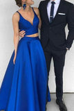 Elegant Royal Blue Two-Piece A-Line Prom Dress Formal Gown