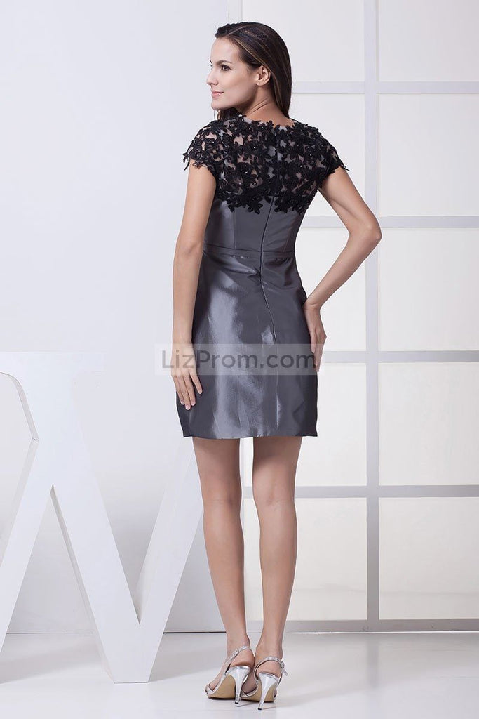 Short Cap Sleeves Prom Dress With Applique