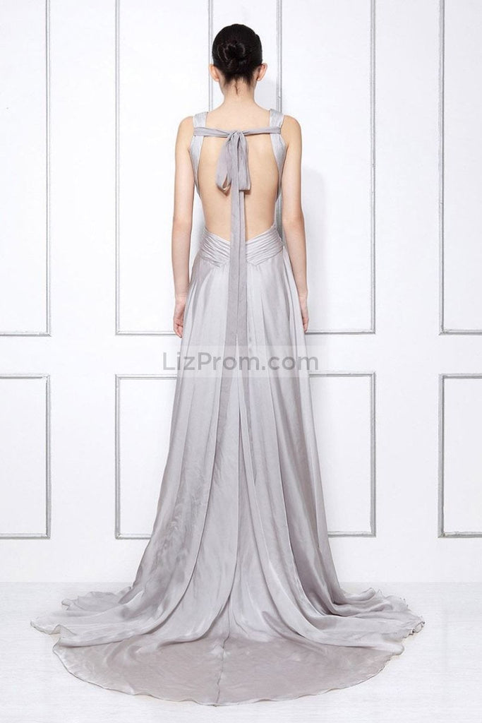Silver Deep V-neck Cut Out Sexy Formal Evening Dress