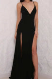 Simple Sexy Black Two Slit A-Line Spaghetti Straps Evening Prom Dress Dresses