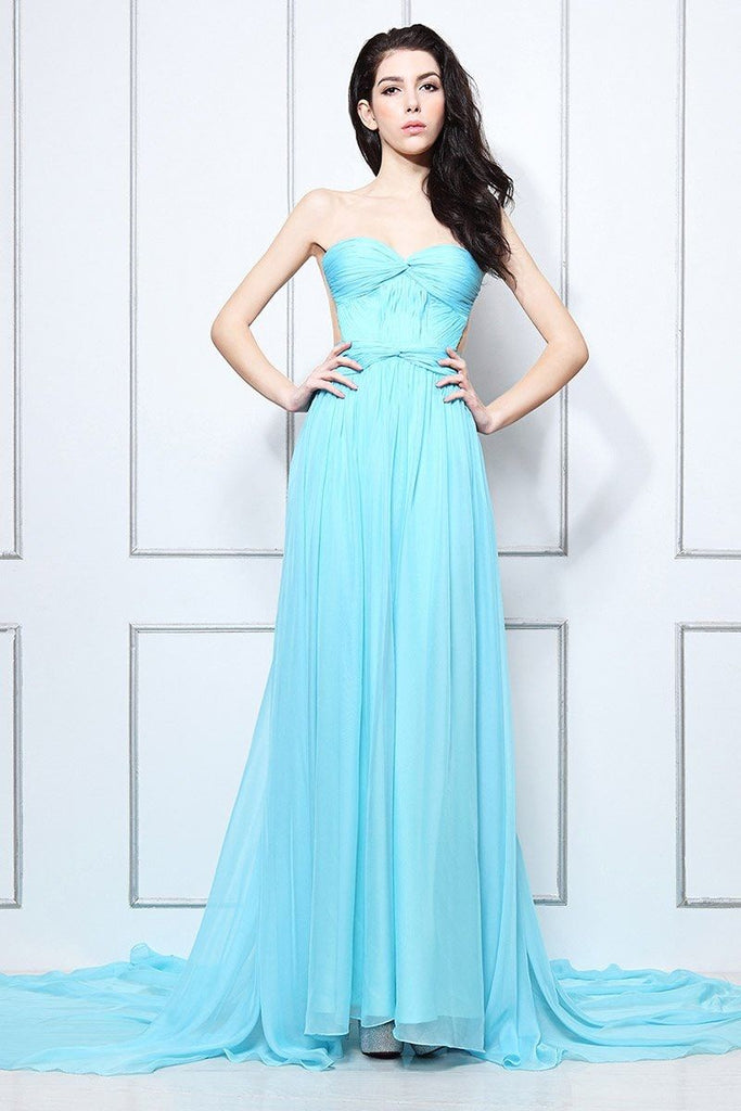 Sky Blue Strapless Ruffled Backless Bridesmaid Prom Dress