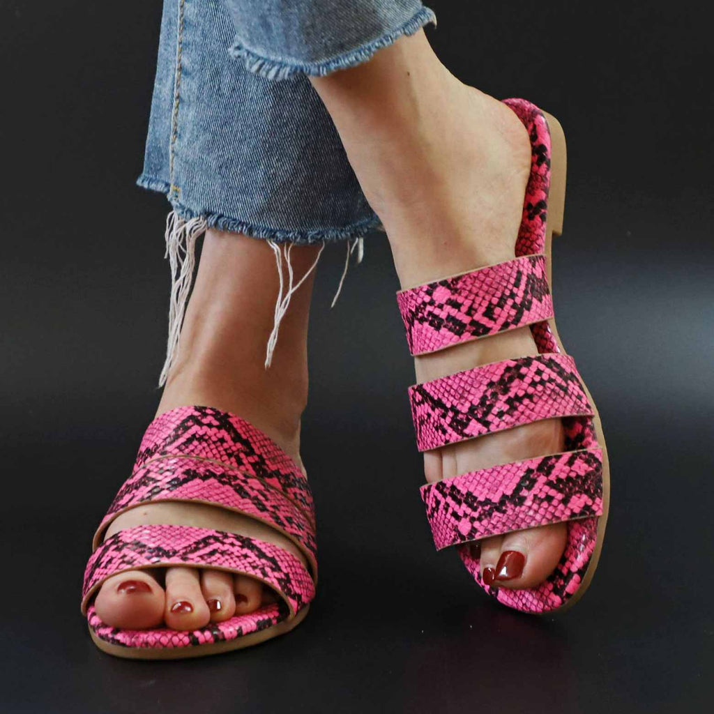 Snakeskin Print Open-toe Flats Sandals - Mislish