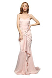 Soft Pink Ruffled Spaghetti Straps Prom Dress