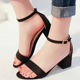 Suede Chunky Heel Open-toe Sandals With Buckle - Mislish