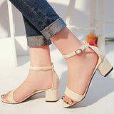 Suede Chunky Heel Open-toe Sandals With Buckle - Mislish