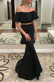 Black Two Pieces Mermaid Off-the-shoulder Prom Dress