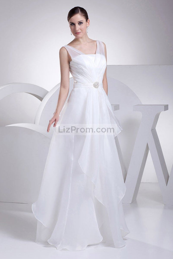 White A-line Beading Chiffon Floor Length Prom Dress