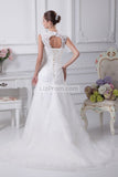 White Applique Cut Out Lace Up Embroidered Wedding Dress