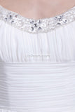 White Ruffled Beaded A-line Prom Evening Dress