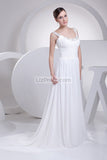 White Ruffled Beaded A-line Prom Evening Dress