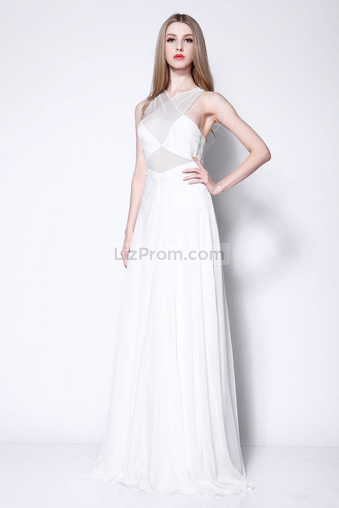 White See Through Chiffon Cut Out A-line Prom Dress