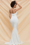 White Strapless Mermaid Formal  Gown Evening Dress