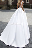 White Ball Gown Satin Square Neck Wedding Dress