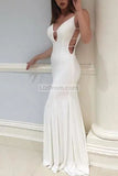 Simple White Cut Out Spaghetti Straps Mermaid Long Prom Dresses