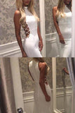 White Cut Out Sleeveless High Neck Mermaid Long Prom Evening Dress