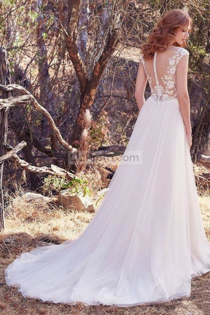 White See Through Applique Tulle Wedding Evening Dress