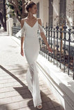 White Spaghetti Straps Off Shoulder Prom Bridesmaid Dress