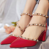 Chunky Heel Sandals Pumps Closed-toe Shoes With Rivet - Mislish