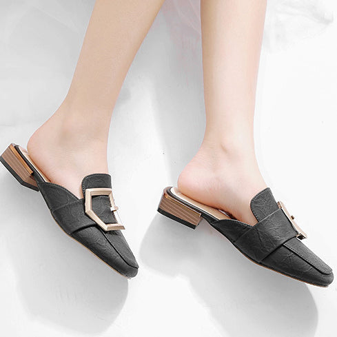 Decor Metal Closed-toe Pump Shoes Flat Sandals - Mislish