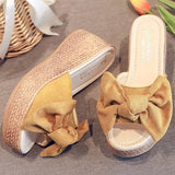 Suede Wedge Heel Sandals Shoes With Bowknot - Mislish