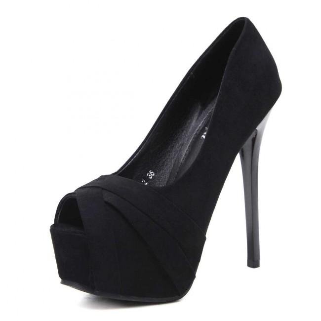 Women's Black Suede Platform Stiletto Heels Pumps Prom Wedding Shoes