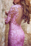 Lilac Mermaid Applique See Through Prom Dress Wedding Gown