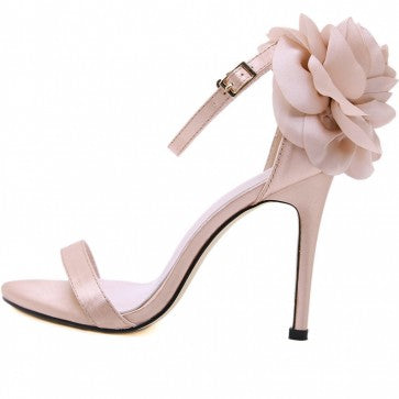 Open Toe Ankle Strap High Heels Sandals With Flower - Mislish