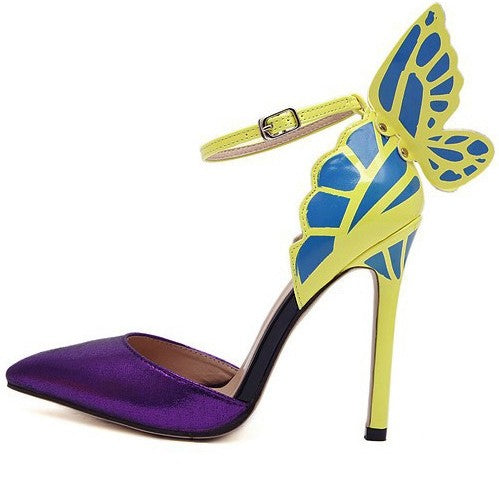 Pointed High Heels Pumps Shoes With Butterfly Wings - Mislish