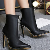 Rivet High Heels Ankle Boots With Double Zipper - Mislish