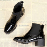 Patent Leather Chunky Heels Ankle Boots - Mislish