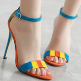 Suede Color-block Stiletto Sandals Heels - Mislish